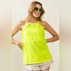 BiBi French Terry Knit Ruffled Detail Sleeveless Top